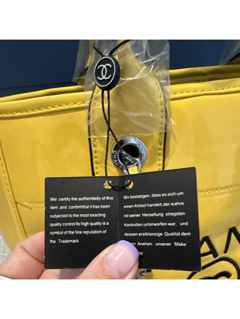 CHANEL Yellow Tote Bag Chain Strap Top Handles Magnetic Close 31 Rue Cambon